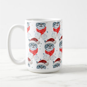Funny Grey Tabby Cat With Santa Hat Christmas Coffee Mug
