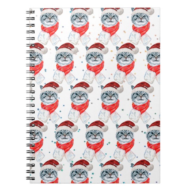 Funny Grey Tabby Cat With Santa Hat Christmas Notebook (Front)