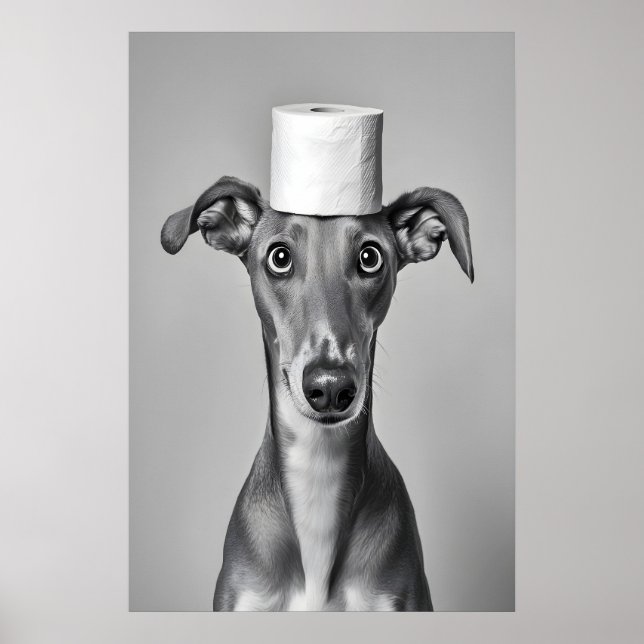 Funny Greyhound Bathroom Art Print, Toilet Paper Poster