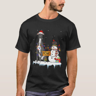 Funny Greyhound Dog Christmas Snowman Xmas Lights T-Shirt