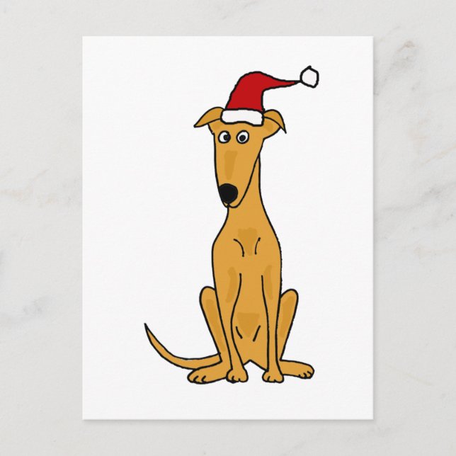 Funny Greyhound Dog in Santa Hat Christmas Art Holiday Postcard (Front)