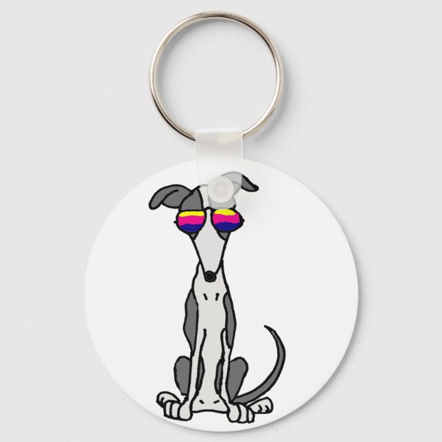 Funny Greyhound Dog in Sunglasses Keychain (Front)
