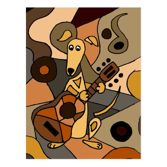 Funny Greyhound Dog Playing Guitar Abstract Postcard