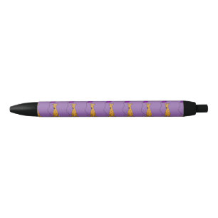 Funny Greyhound Dog with Purple Balloon Black Ink Pen