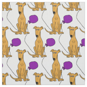 Funny Greyhound Dog with Purple Balloon Fabric