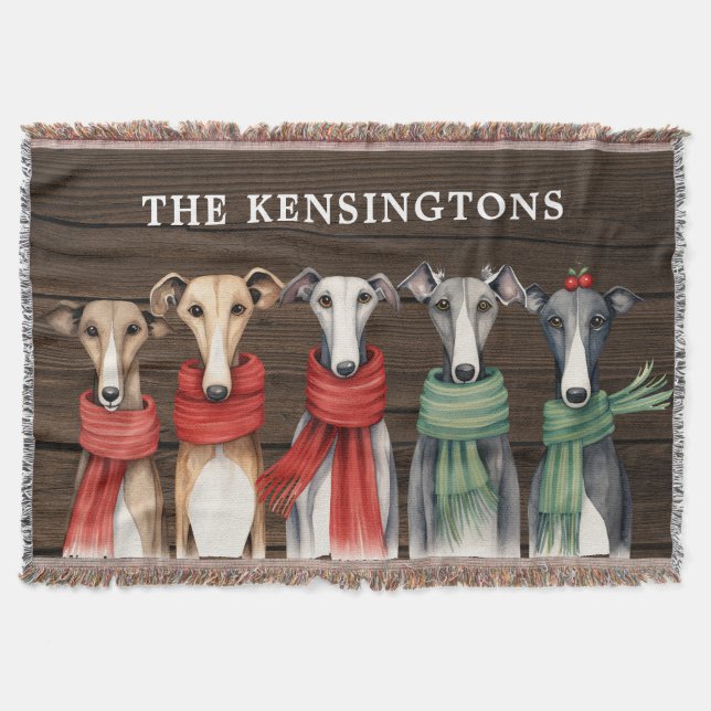 Funny Greyhound Dogs in Scarves Throw Blanket (Front)