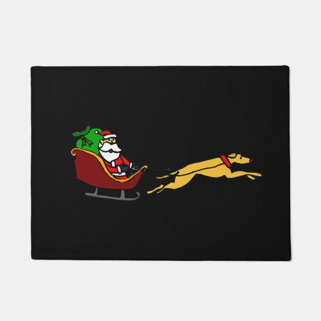 Funny Greyhound Pulling Christmas Sleigh Doormat (Front)
