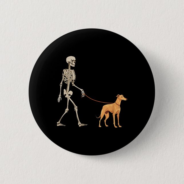 Funny Greyhound Skeleton Dog Walking Halloween Dog 2 Inch Round Button (Front)