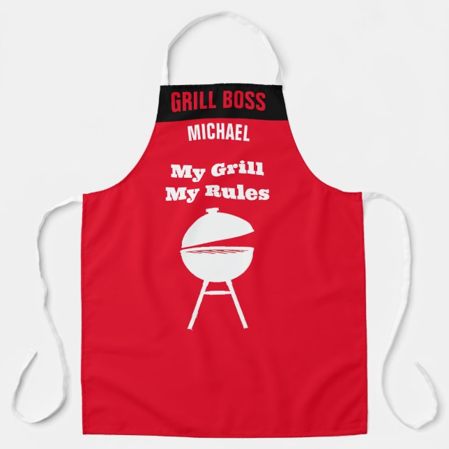 Funny Grill Chef Aprons, Custom My Grill, My Rule Apron (Front)