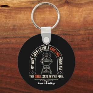 Funny Grilling Problem BBQ Humour Grill Master Gif Keychain