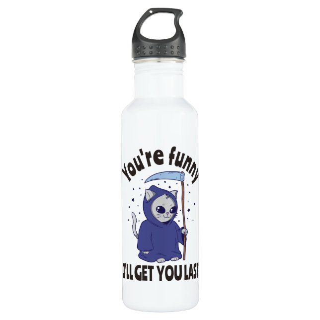 Funny Grim Reaper Cat Halloween Costume 710 Ml Water Bottle (Front)