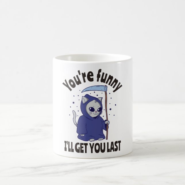 Funny Grim Reaper Cat Halloween Costume Coffee Mug (Center)