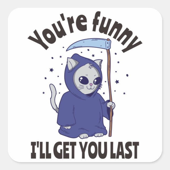 Funny Grim Reaper Cat Halloween Costume Square Sticker (Front)