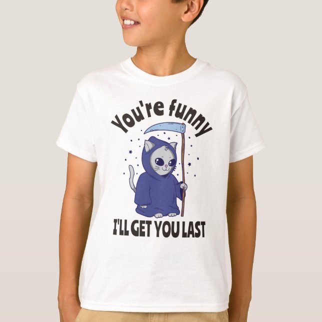 Funny Grim Reaper Cat Halloween Costume T-Shirt (Front)