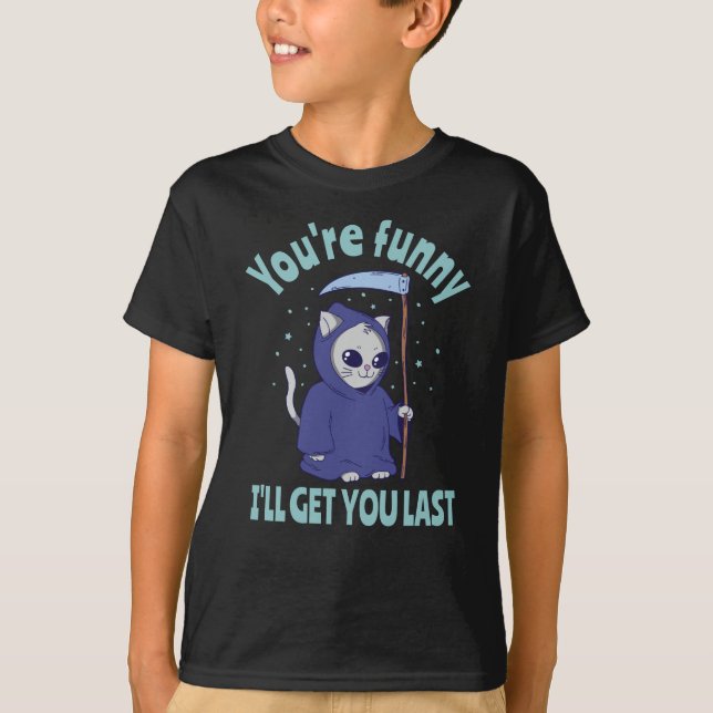 Funny Grim Reaper Cat Halloween Costume T-Shirt (Front)