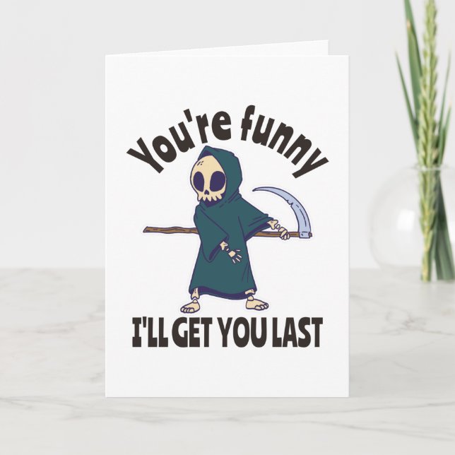 Funny Grim Reaper Skeleton Halloween Costume Card (Front)