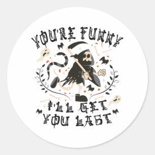 Funny Grim Reaper Skeleton Halloween Costume Classic Round Sticker