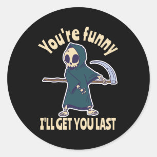 Funny Grim Reaper Skeleton Halloween Costume Classic Round Sticker