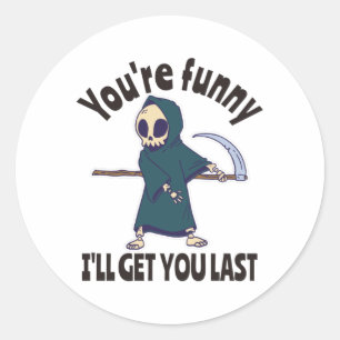 Funny Grim Reaper Skeleton Halloween Costume Classic Round Sticker