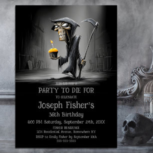 Funny Grim Reaper with Cupcake Birthday Party Invitation