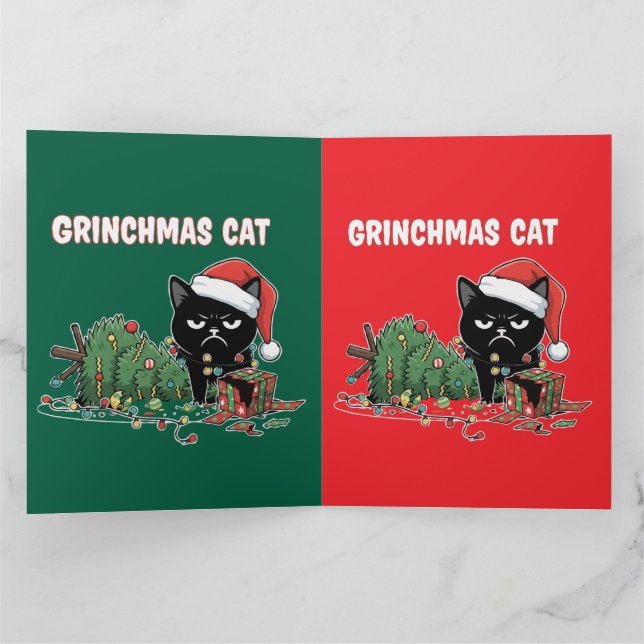 Funny Grinchmas Cat | Grumpy Black Cat Christmas  Card (Inside)