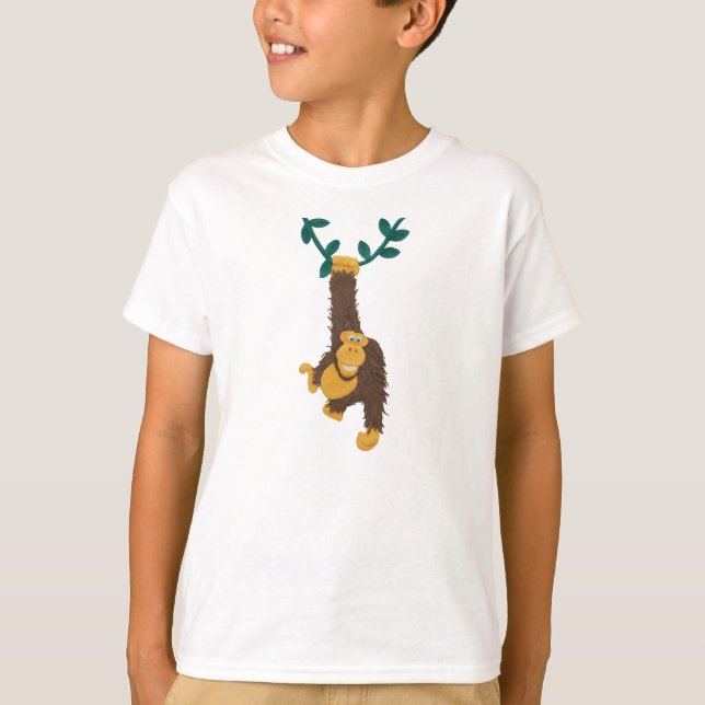 Funny grinning Gorilla swinging on vine T-Shirt (Front)