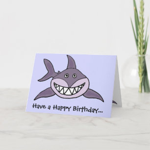 Funny Grinning Grey Shark Cartoon Card