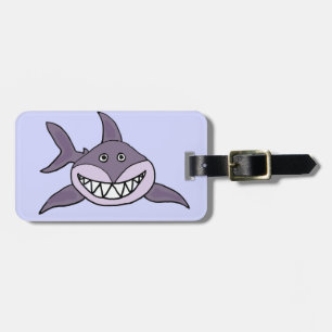 Funny Grinning Grey Shark Cartoon Luggage Tag