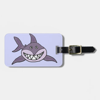 Funny Grinning Grey Shark Cartoon Luggage Tag