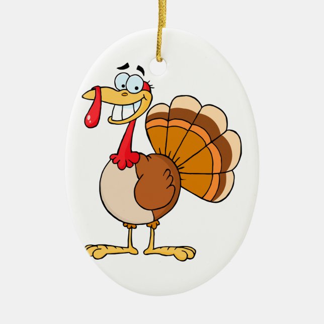 funny grinning happy turkey cartoon ceramic ornament (Front)