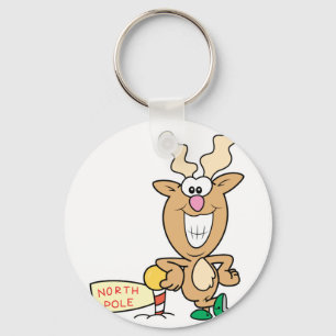 Funny Grinning Reindeer at North Pole Keychain