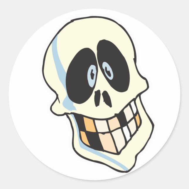 funny grinning skeleton skull classic round sticker (Front)