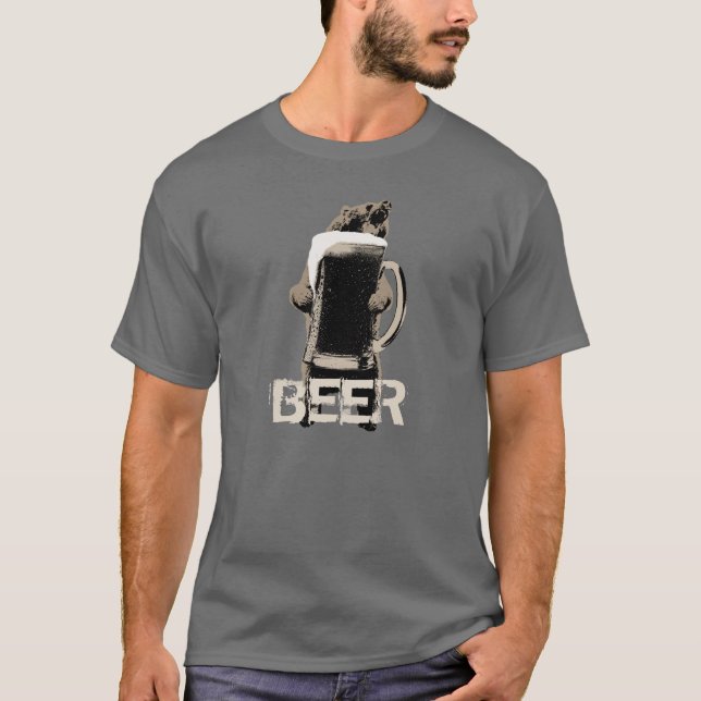 Funny Grizzly Bear & Beer T-Shirt (Front)