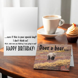 Funny Grizzly Bear in Autumn Photograph Custom Card