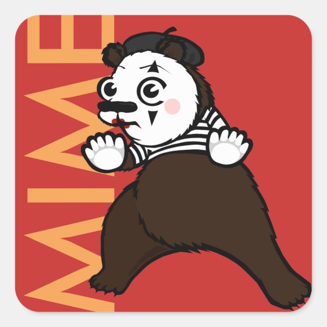 FUNNY GRIZZLY BEAR MIME SQUARE STICKERS (Front)
