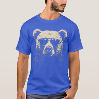Funny Grizzly Bear Stencil with Sunglasses Punk Ro T-Shirt
