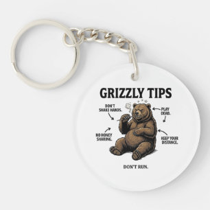 Funny Grizzly Bear Survival Tips Outdoor Humor Keychain