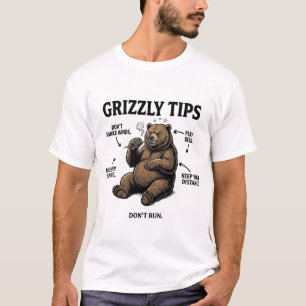 Funny Grizzly Bear Survival Tips Outdoor Humor T-Shirt