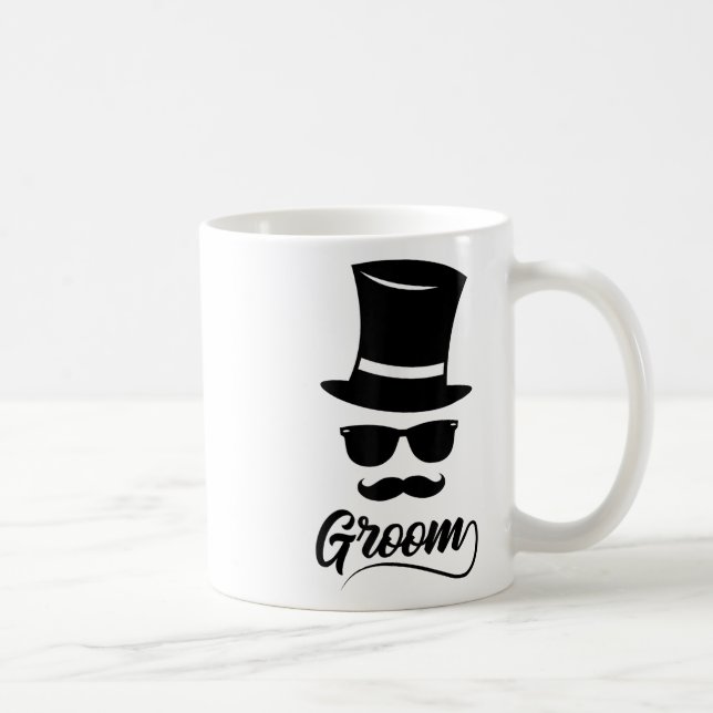 Funny Groom Shirt White For Men Hat And Moustache  Coffee Mug (Right)