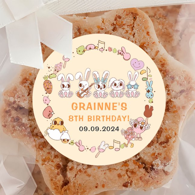  Funny Groovy Easter Birthday Party Classic Round Sticker (Creator Uploaded)