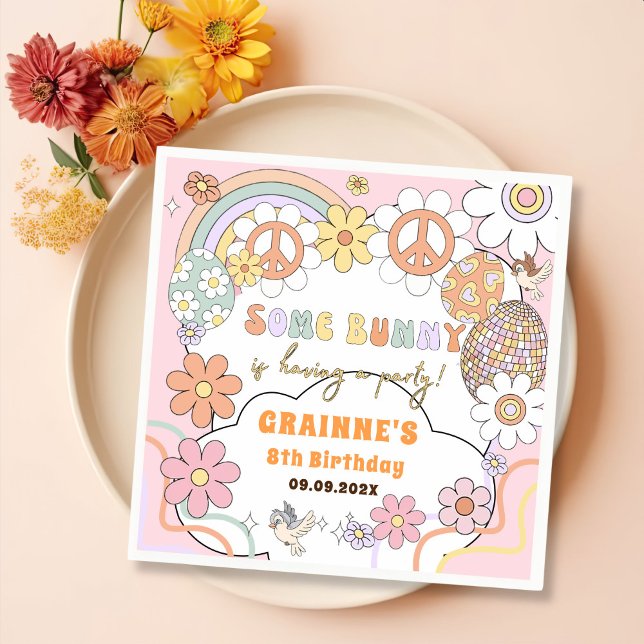 Funny Groovy Easter Birthday Party Napkin (Creator Uploaded)