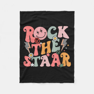 Funny Groovy Testing Day Rock The Staar Motivation Fleece Blanket