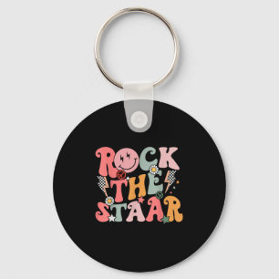 Funny Groovy Testing Day Rock The Staar Motivation Keychain