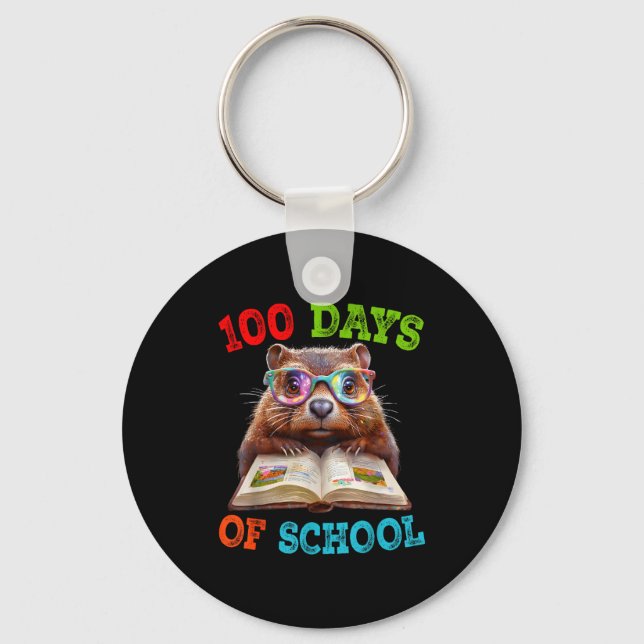 Funny Groundhog 100th Day Of School Teacher Ground Keychain (Front)