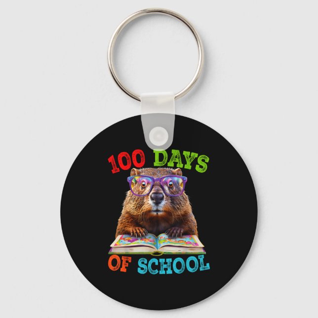 Funny Groundhog 100th Day Of School Teacher Ground Keychain (Front)
