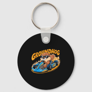 Funny Groundhog Go-kart Racing Happy Groundhog Day Keychain