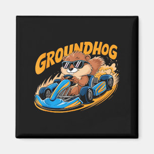 Funny Groundhog Go-kart Racing Happy Groundhog Day Magnet