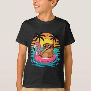 Funny Groundhog Hawaiian Flamingo Float Beach Summ T-Shirt