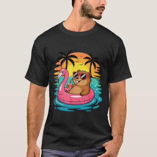 Funny Groundhog Hawaiian Flamingo Float Beach Summ T-Shirt