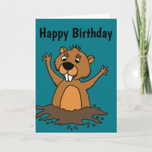 Funny Groundhog in Hole Cartoon Card